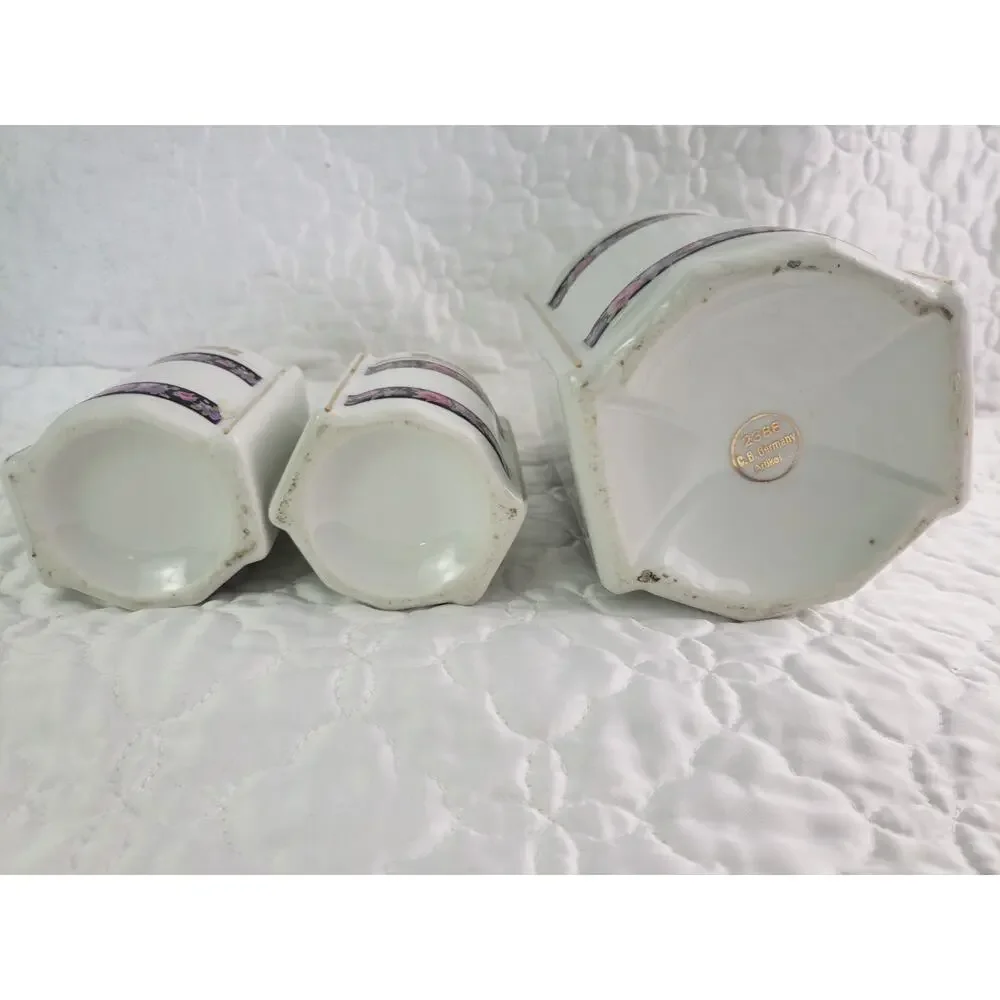 Antique Artikel 2388 German Porcelain Lusterware Canisters Set of 3